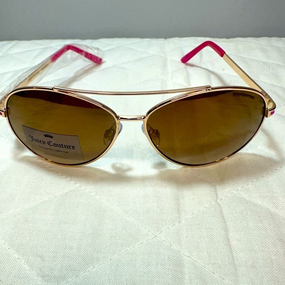 Juicy Couture Womens Aviator Sunglasses Gold Tone Metal Stylish Mirror Heart New